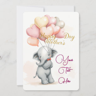 Schattige Olifant met Ballonnen & Gepersonaliseerd Feestdagenkaart