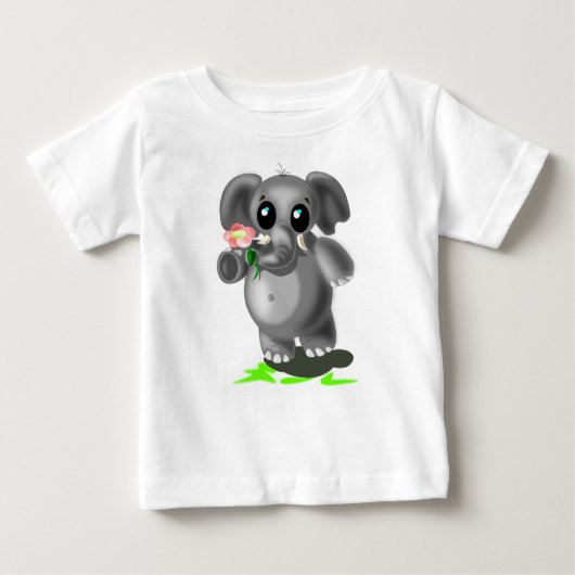 Schattige Olifant met Bloem Baby T-Shirt (Voorkant)