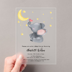 Schattige Olifant Met Kleine Vlinder Baby Shower Acryl Uitnodigingen