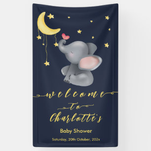 Schattige Olifant Met Kleine Vlinder Baby Shower Spandoek