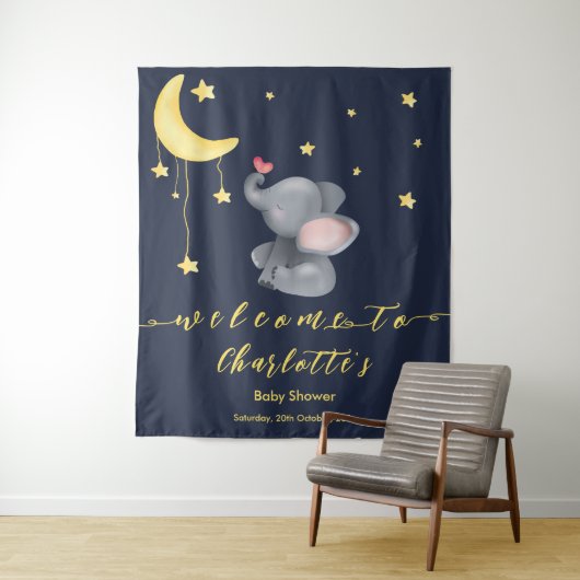 Schattige Olifant Met Kleine Vlinder Baby Shower Wandkleed (In situ)