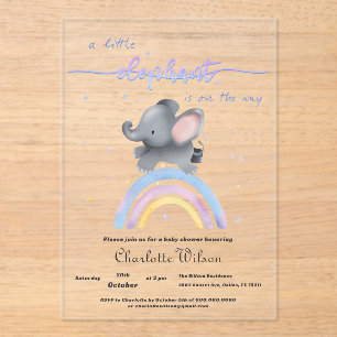 Schattige Olifant met Kleurrijke Regenboog Baby Sh Acryl Uitnodigingen