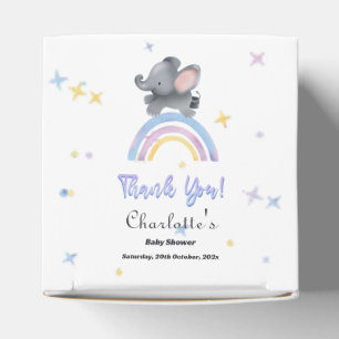 Schattige Olifant met Kleurrijke Regenboog Baby Sh Bedankdoosjes