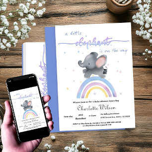 Schattige Olifant met Kleurrijke Regenboog Baby Sh Kaart
