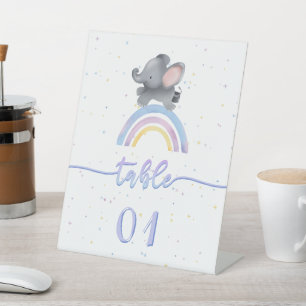 Schattige Olifant met Kleurrijke Regenboog Baby Sh Reclamebord Met Voetstuk
