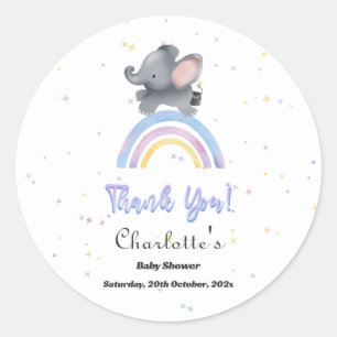 Schattige Olifant met Kleurrijke Regenboog Baby Sh Ronde Sticker