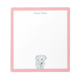 Schattige olifant met lichtroze frame eenvoudig notitieblok