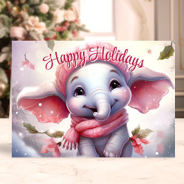 Schattige Olifant met Sjaal Prettig Kerstfeest Feestdagen Kaart