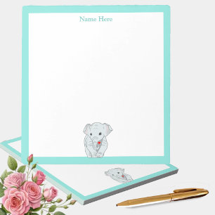 Schattige olifant met turquoise lijst eenvoudig notitieblok