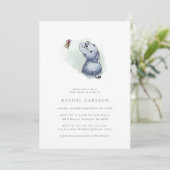 schattige olifant met vlinder baby shower kaart (Staand voorkant)