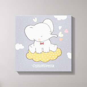 Schattige olifant met wolken voor jongens nursery canvas afdruk