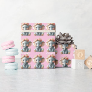 Schattige Olifant Mooie Bloem Baby Shower Cadeaupapier