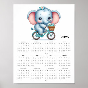 Schattige olifant op een fiets 2025 wandkalender poster