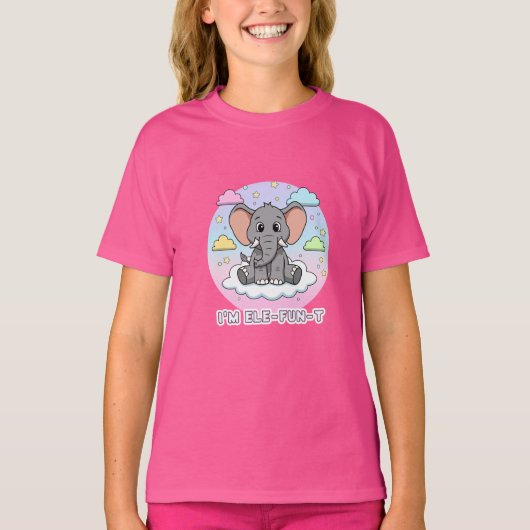 Schattige Olifant op Wolk - Ik ben Ele-Fun-t Pun T-shirt (Voorkant)
