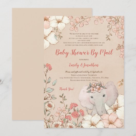  Schattige Olifant Peach Baby shower per Mail Kaart (Voorkant / Achterkant)