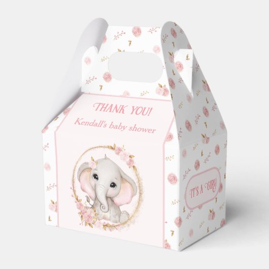 Schattige Olifant Pink Flowers Baby shower Bedankdoosjes (Voorkant Zijde)