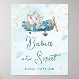 Schattige Olifant Plane Adventure Blue Baby Treats Poster