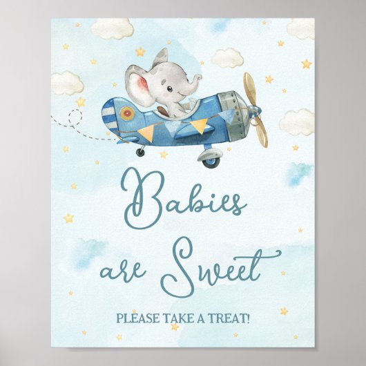 Schattige Olifant Plane Adventure Blue Baby Treats Poster (Voorkant)