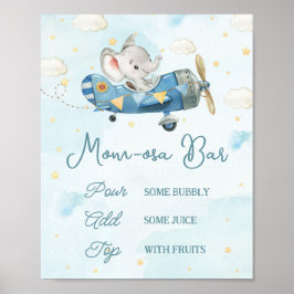 Schattige Olifant Plane Adventure Blue Momosa Bar Poster