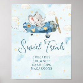 Schattige Olifant Plane Adventure Blue Sweet Treat Poster