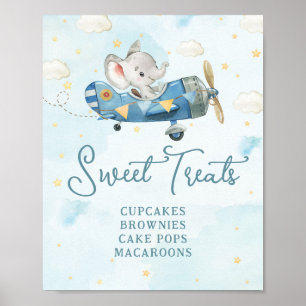 Schattige Olifant Plane Adventure Blue Sweet Treat Poster