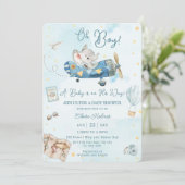 Schattige Olifant Plane Adventure Oh Boy Baby show Kaart (Staand voorkant)