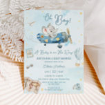 Schattige Olifant Plane Adventure Oh Boy Baby show Kaart<br><div class="desc">Personaliseer deze grillige baby shower uitnodiging gemakkelijk en snel. Klik op de knop verder aanpassen om de teksten te bewerken,  lettertypen en lettertypekleuren te wijzigen. Met een schattige baby-olifant op een blauw vliegtuig en een "oh boy!"-kop. Overeenkomende objecten beschikbaar in de winkel. c) Somerset Fine Paperie</div>