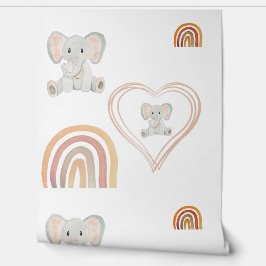 Schattige Olifant Regenboog Harten Watercolor Kuns Behang