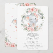 Schattige Olifant Roze Bloemen Groen Baby shower Kaart (Voorkant / Achterkant)