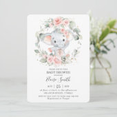 Schattige Olifant Roze Bloemen Groen Baby shower Kaart (Staand voorkant)