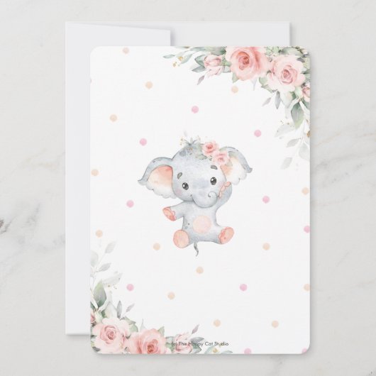Schattige Olifant Roze Bloemen Groen Baby shower Kaart (Achterkant)