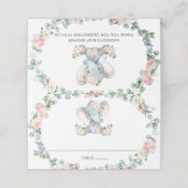 Schattige Olifant Roze Bloemen Groen Baby shower Plaatskaartje (Buitenkant ongevouwen)