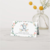 Schattige Olifant Roze Bloemen Groen Baby shower Plaatskaartje (Achterkant)