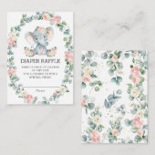 Schattige Olifant Roze Bloemen Groene Luier Raffle Informatiekaartje (Voorkant / Achterkant)