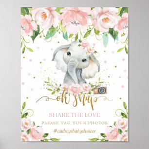 Schattige Olifant Roze Bloemen Oh Snap Deel de Lie Poster