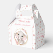 Schattige Olifant Roze Bloemen Wit Baby shower Bedankdoosjes (Voorkant Zijde)
