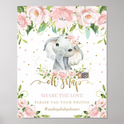 Schattige Olifant Roze Bloemenslingers Oh Snap Dee Poster (Voorkant)