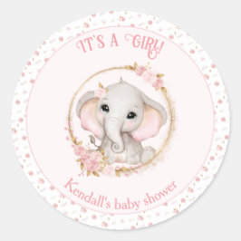 Schattige Olifant Roze Meisje Baby shower Stickers