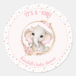 Schattige Olifant Roze Meisje Baby shower Stickers