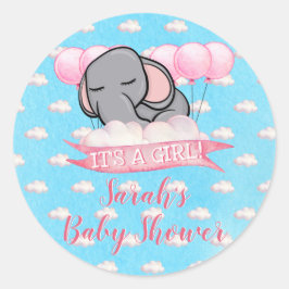 Schattige Olifant Roze Meisje Baby shower Waterver Ronde Sticker