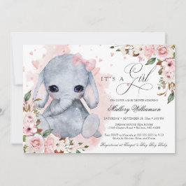 Schattige Olifant Roze Rose Meisje Baby shower Kaart