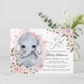 Schattige Olifant Roze Rose Meisje Baby shower Kaart (Staand voorkant)