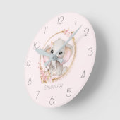 Schattige Olifant Roze Rozen Meisjesnaam Ronde Klok (Hoek)