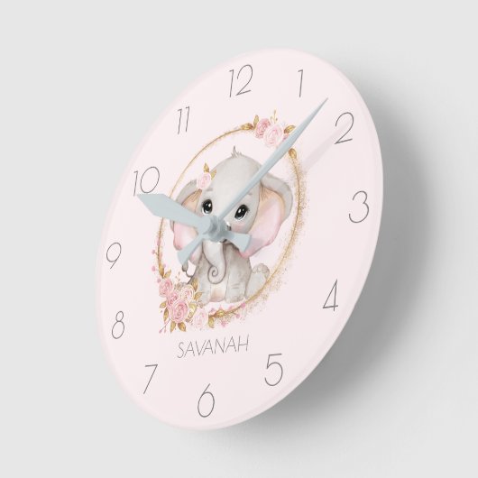 Schattige Olifant Roze Rozen Meisjesnaam Ronde Klok (Hoek)
