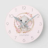 Schattige Olifant Roze Rozen Meisjesnaam Ronde Klok (Voorkant)