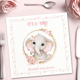 Schattige Olifant Roze Wit Bloemen Baby shower Servet