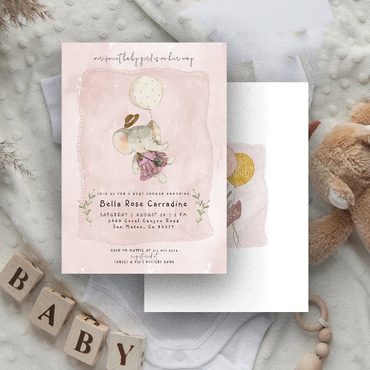 Schattige olifant | Rustiek Floral Boho Baby showe Kaart