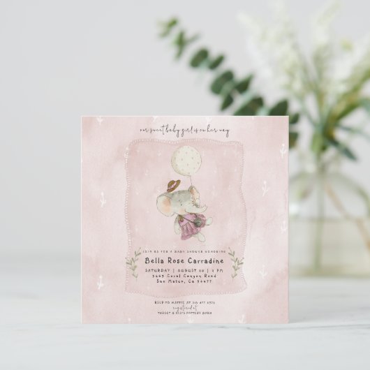 Schattige olifant rustieke Boho Baby shower Save The Date (Staand voorkant)