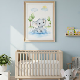 Schattige Olifant Spetterend in Water Poster