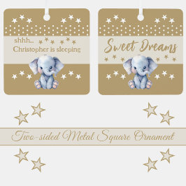 Schattige olifant sst voeg naam toe slaapt bruin metalen ornament